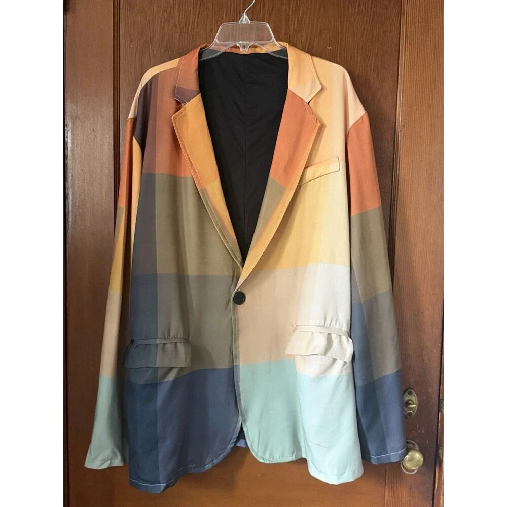 Mens Blazer Brown Beige Colorblock Patchwork Sport Coat Formal Party Jacket